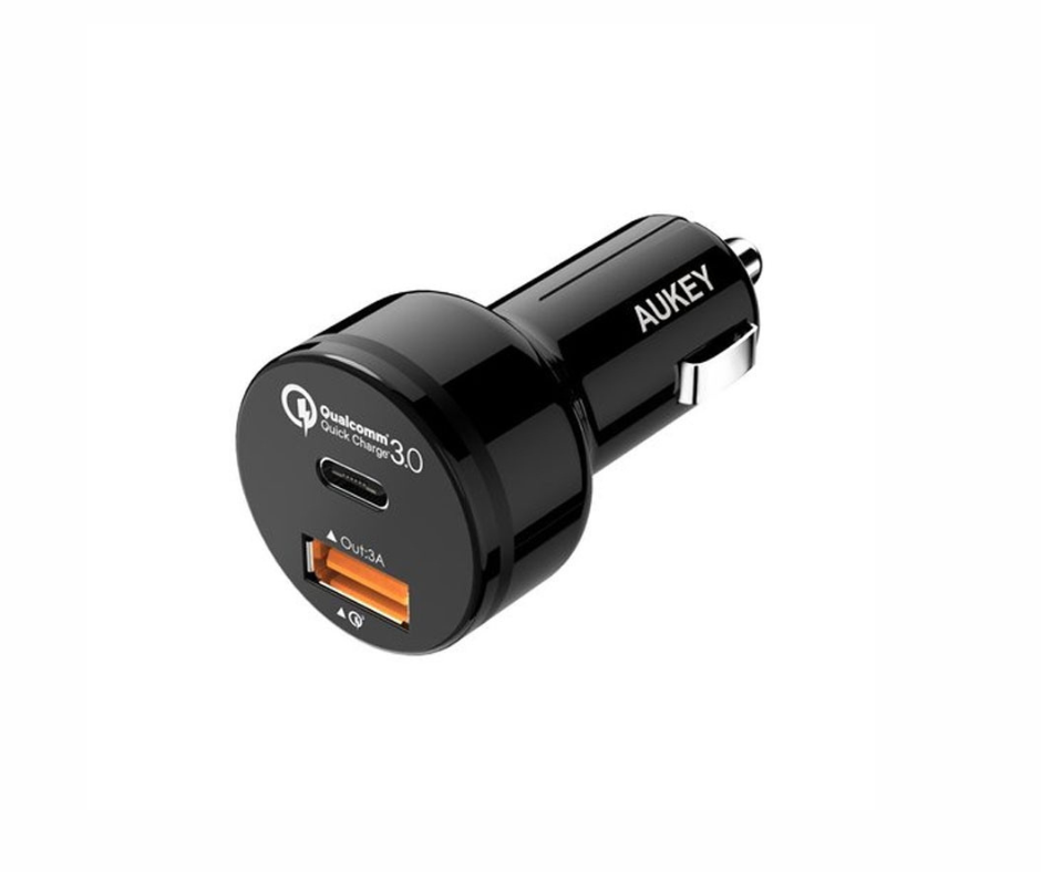 CC-Y1 | Aukey USB-C Dual Port USB Car Charger - Black Pak Mac