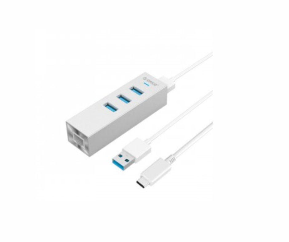 ASH3L-U3 | Orico 3Port USB-C Hub Ethernet Adapter - Silver Pak Mac