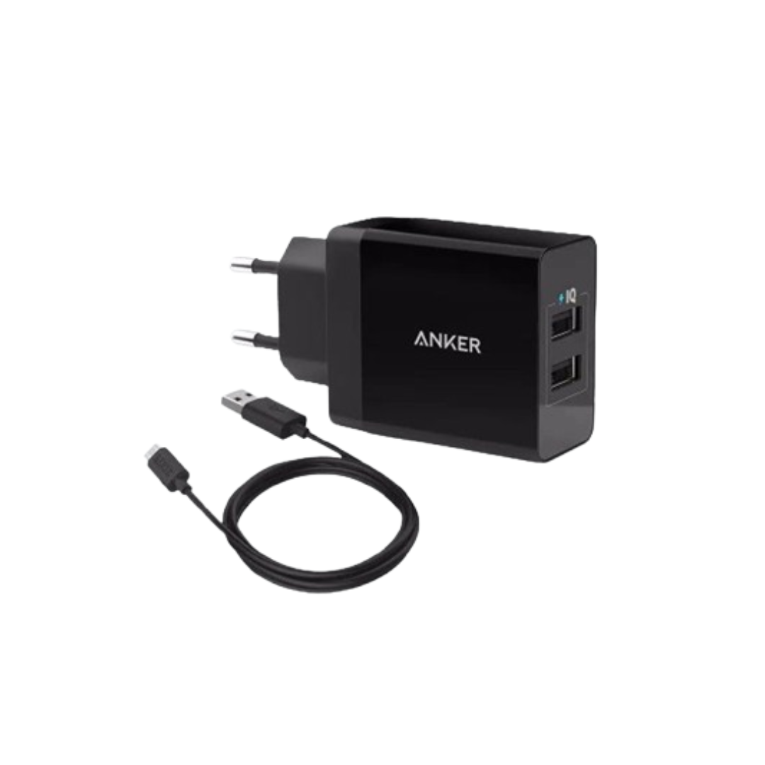 B2021L11 | Anker 24W 2-Port USB Wall Charger & Micro USB 3ft Cable -Black