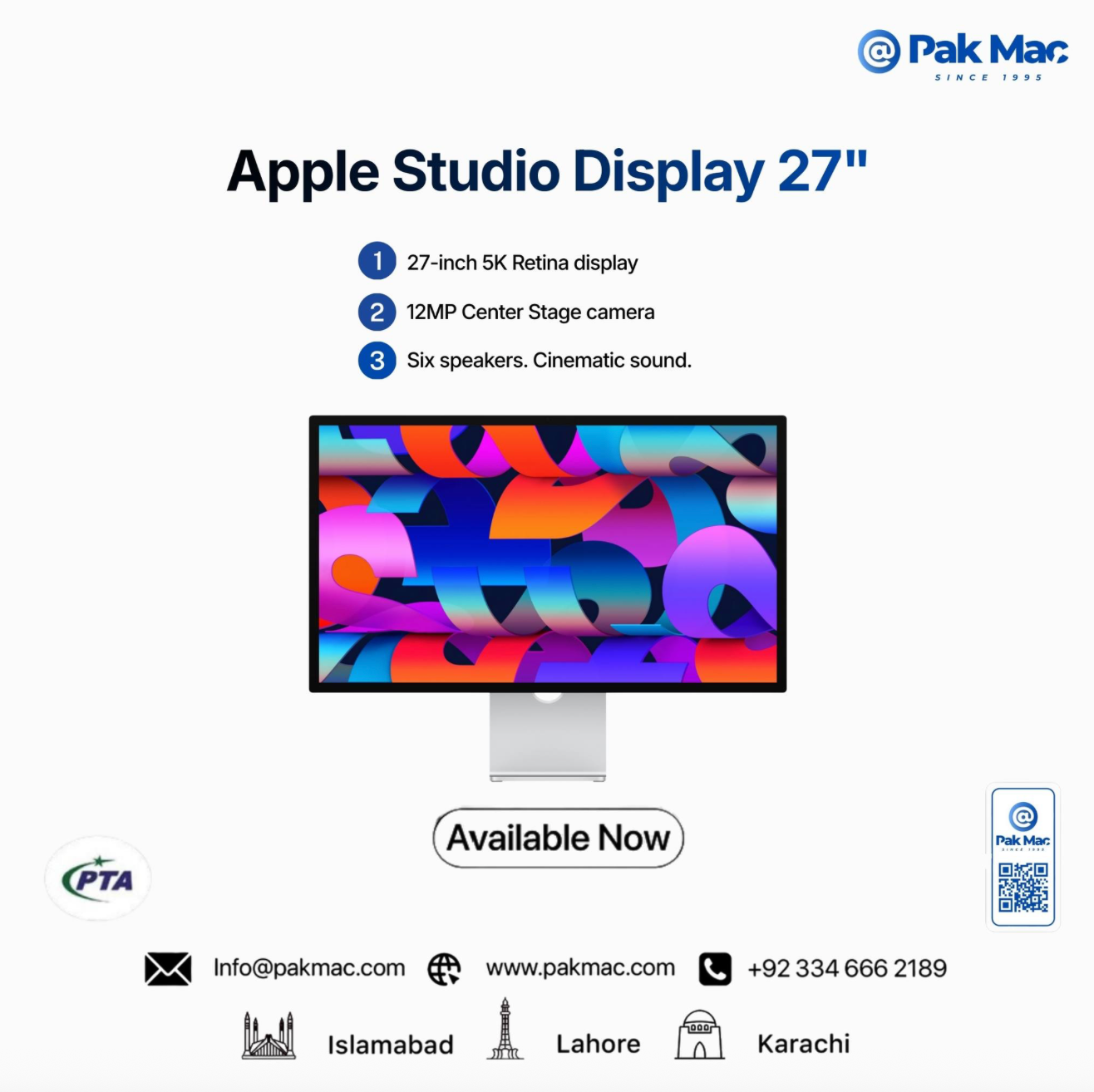 MYJG3 | Apple Studio Display 27" 5k Retina with Standard Glass Tilt Adjustable Stand Pak Mac