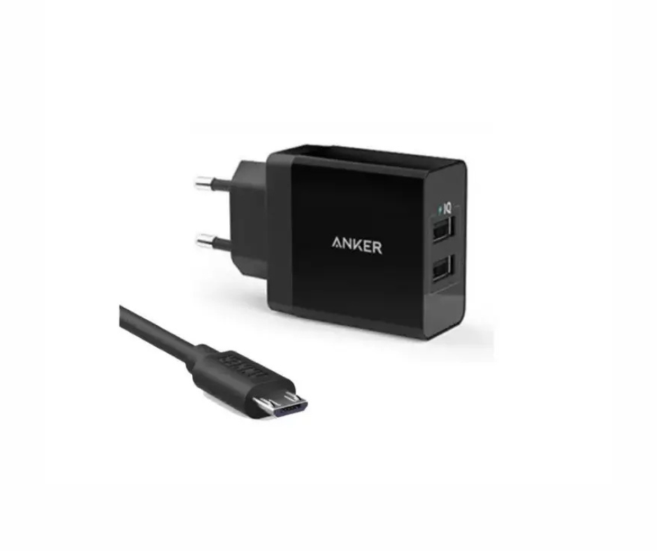 B2021L11 | Anker 24W 2-Port USB Wall Charger & Micro USB 3ft Cable -Black