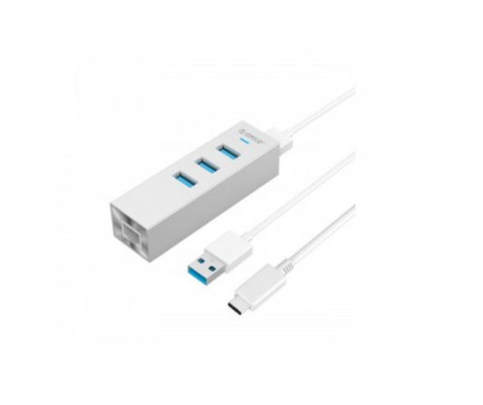 ASH3L-U3 | Orico 3Port USB-C Hub Ethernet Adapter - Silver